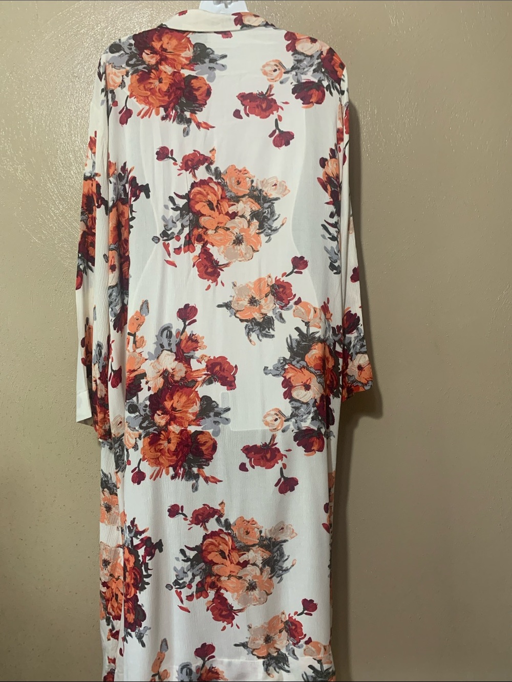 Carole Christian size L Long Sleeve Floral Duster White Orange & Burgundy - Picture 3 of 4